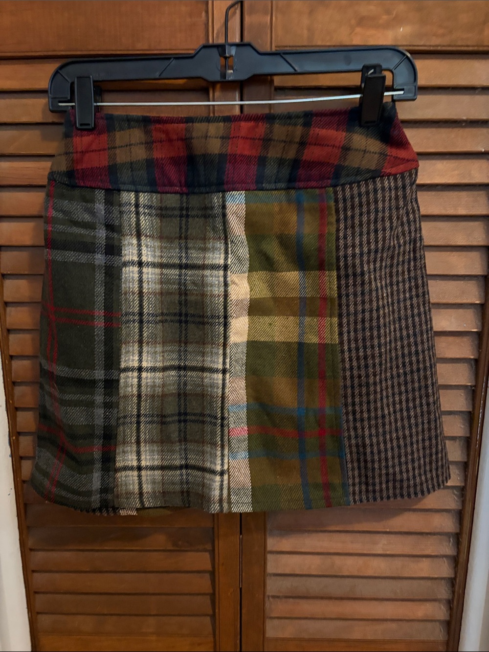 Express Patchwork Plaid Mini Skirt - Red, Green, Brown